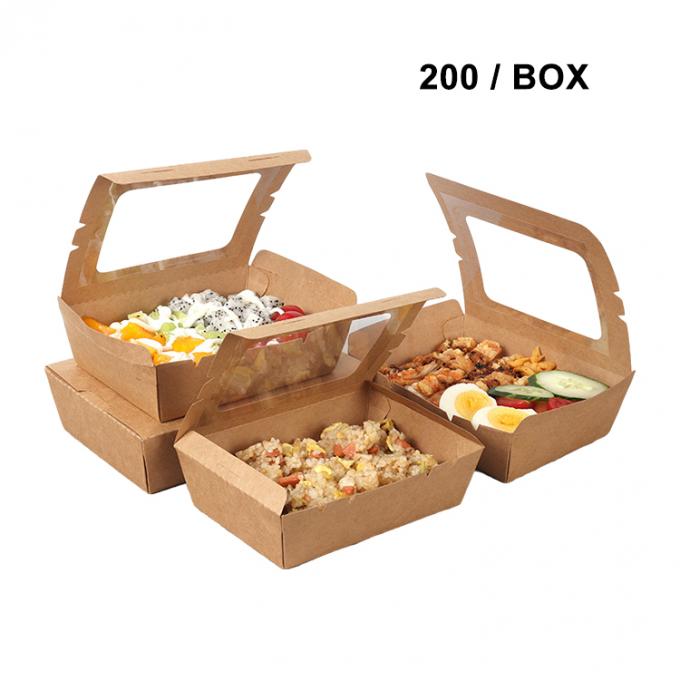 Упаковка для обеда с доставкой Kraft Paper Салат Фруктовая коробка с печатным окном PET УФ-покрытием 5